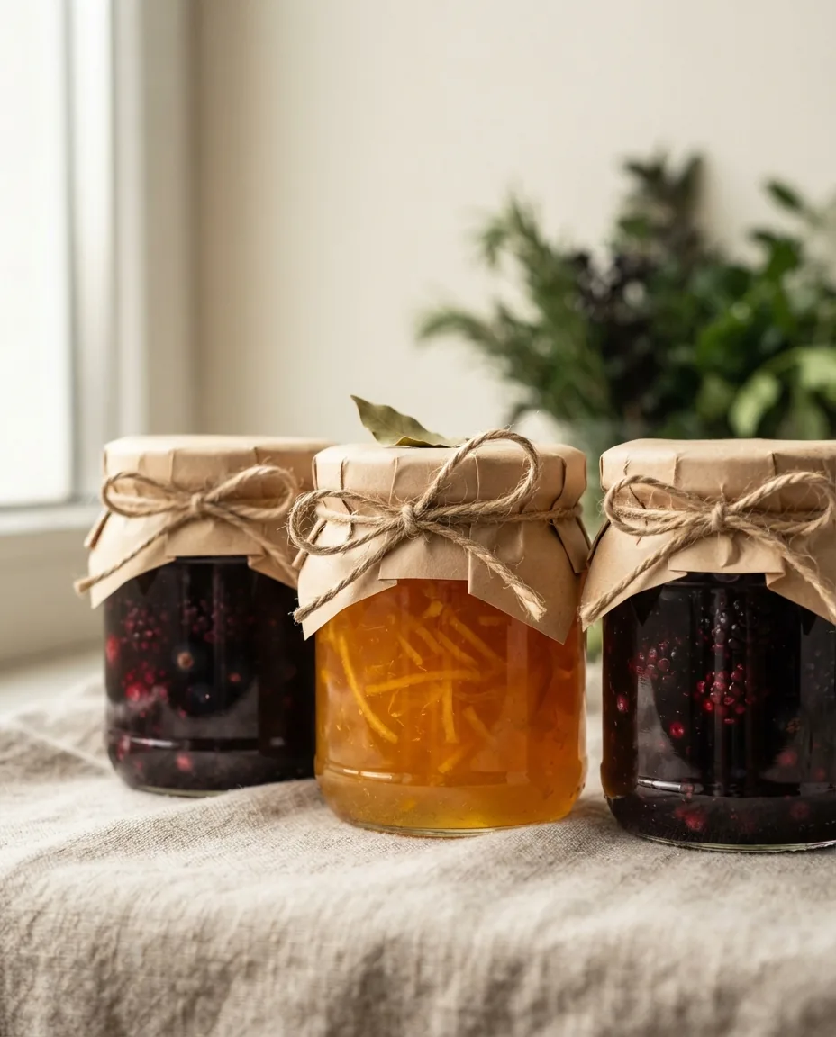 Three jars of preserves