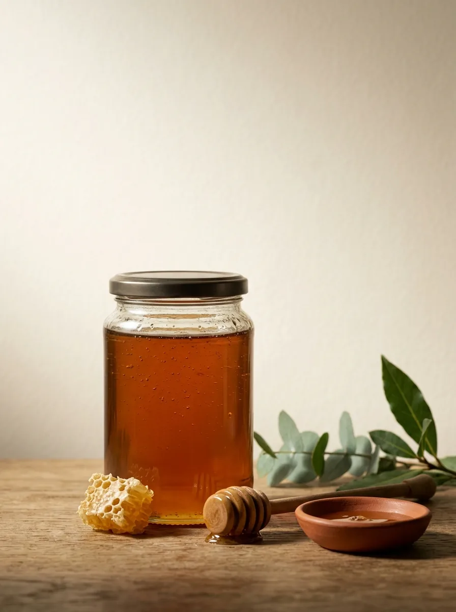 Raw honey jar with dipper